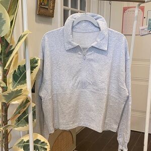 Gray Quarter-Zip Cropped Pullover